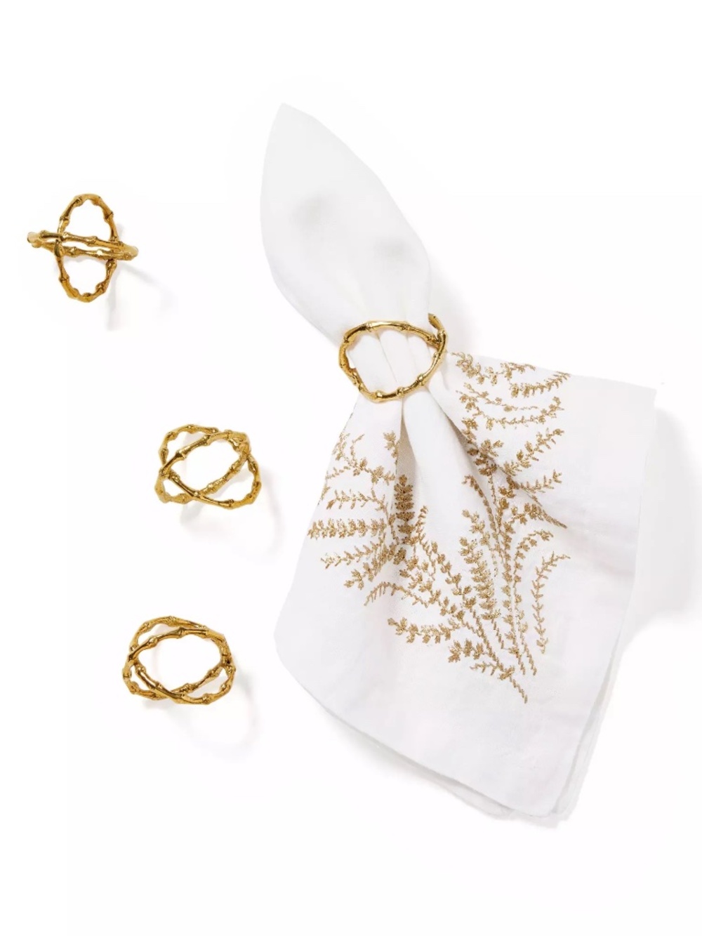Serena and Lilly Brass Bamboo Napkin Rings (Set of 4) NIB